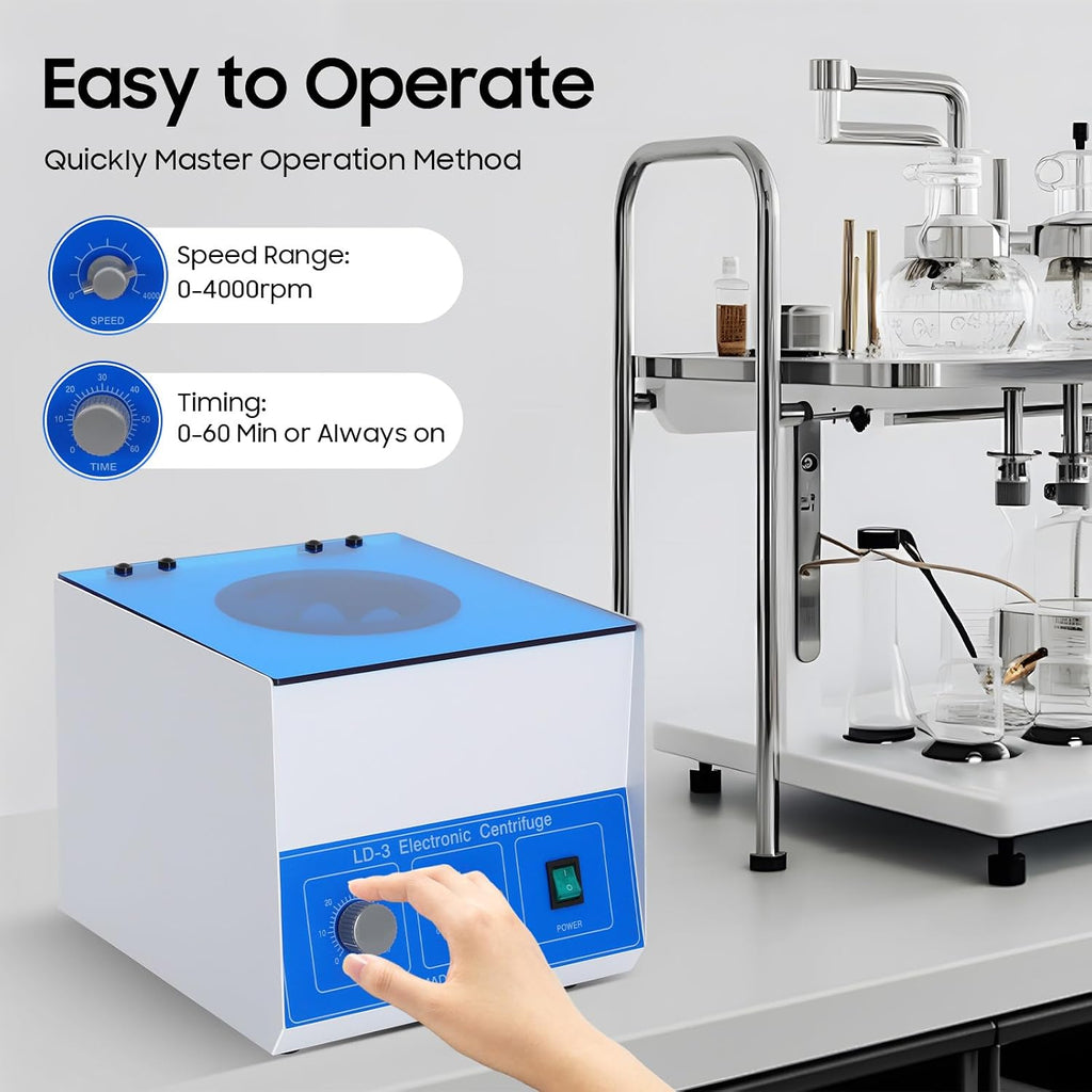 Electric Lab Centrifuge, 110V Mini Benchtop Centrifuge Machine 6x50 ml, with 0-60 min Timing Function and Adjustable 0-4000 r/min Speed
