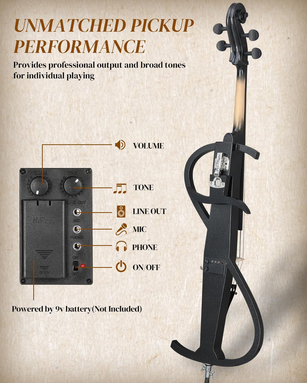 Ktaxon Electric Cello 4/4 Full Size Silent Cello (S Style)