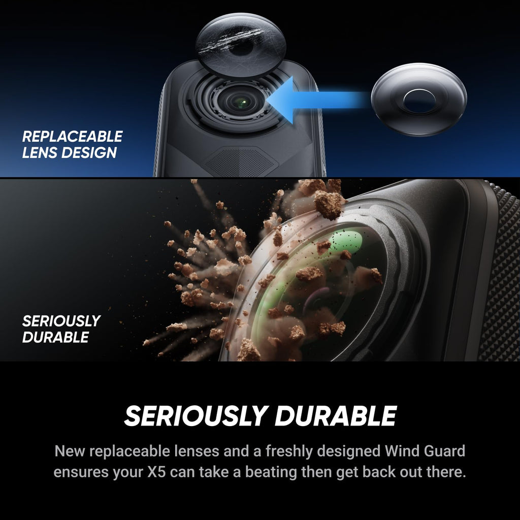 Insta360 X5 - Waterproof 8K 360Â° Action Camera, Leading Low Light, Invisible Selfie Stick Effect, Rugged and Replaceable Lens, 3-Hour Battery, Built-in Wind Guard, Stabilization, Triple AI Chip Design