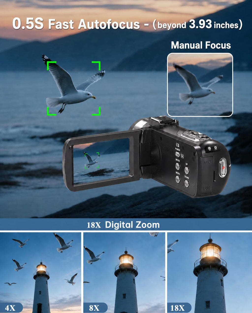 4K 80MP Camcorder Video Camera 18X Zoom Vlogging Camera for YouTube Webcam
