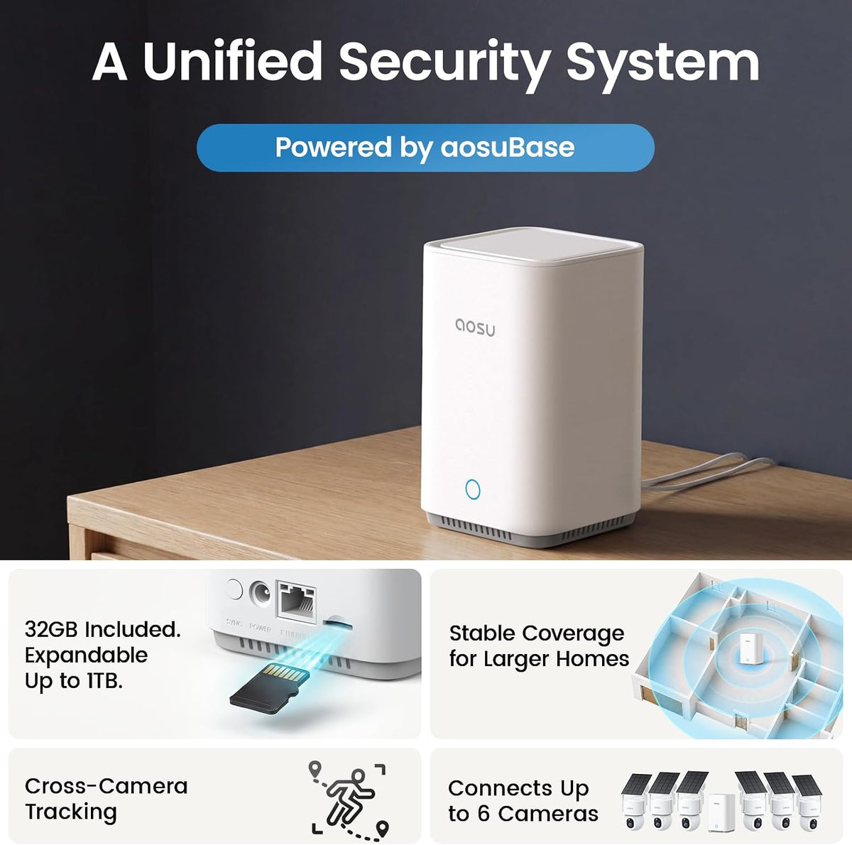 aosu D1 Max, 4-Cam Kit, 4K Solar Security Cameras System Wireless Outdoor