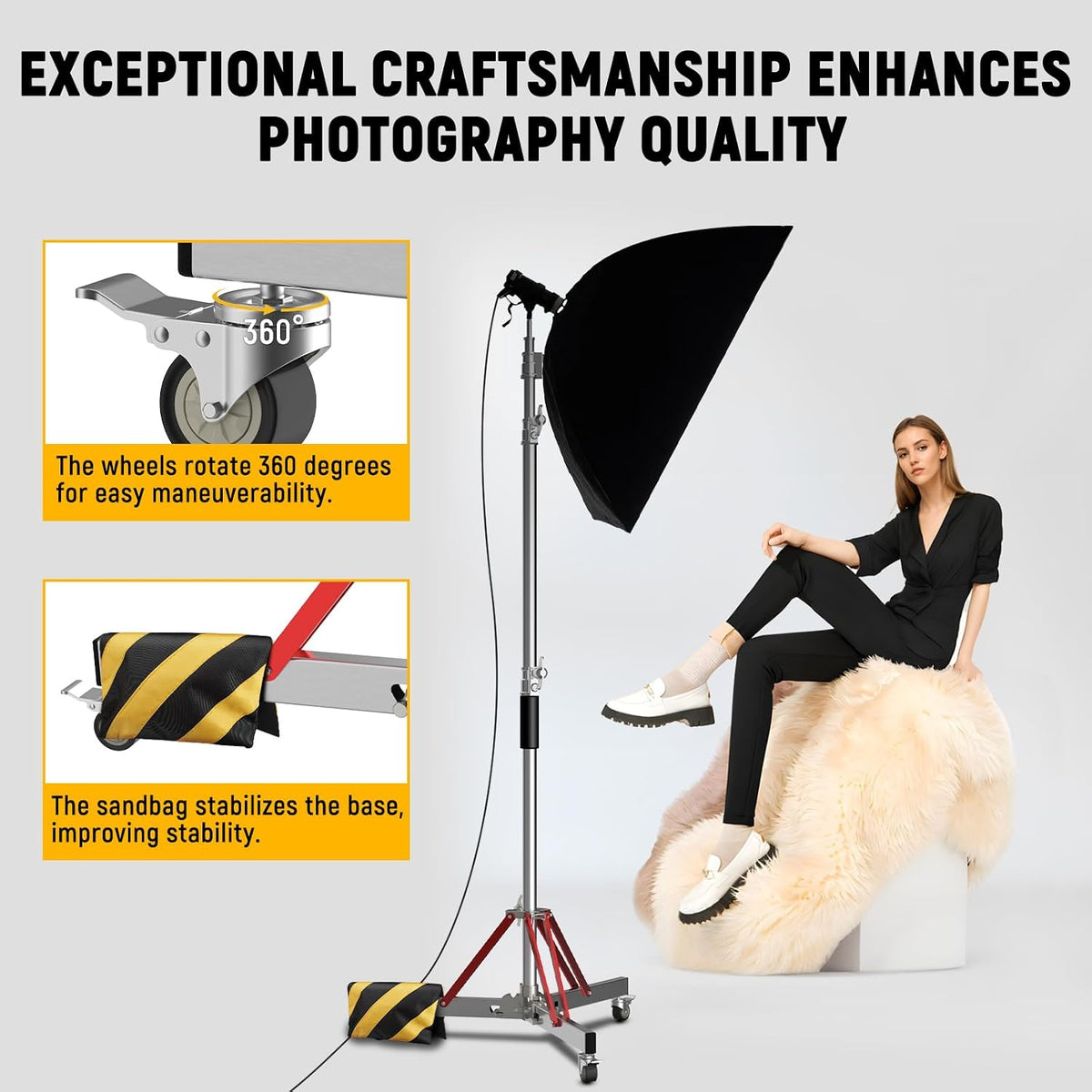 C Stand with Boom Arm, 10ft/300cm Heavy Duty Photography Light Stand