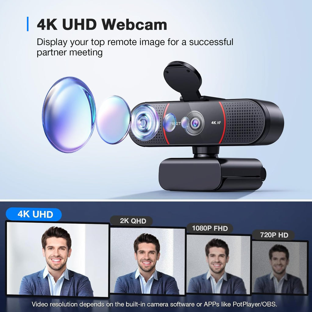 EMEET C960 Ultra 4K Webcam for Mac & PC, 1/1.5" Large Sensor, Metal Body