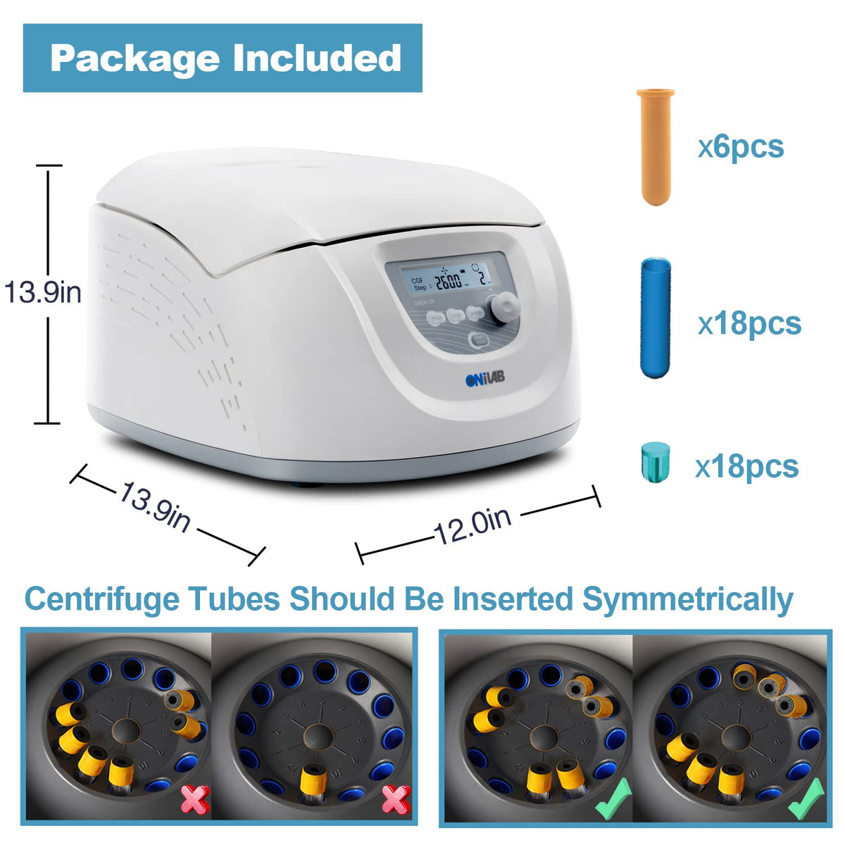ONiLAB Benchtop Centrifuge, 6X50ml, 300-4000RPM, Max 1800Ãg