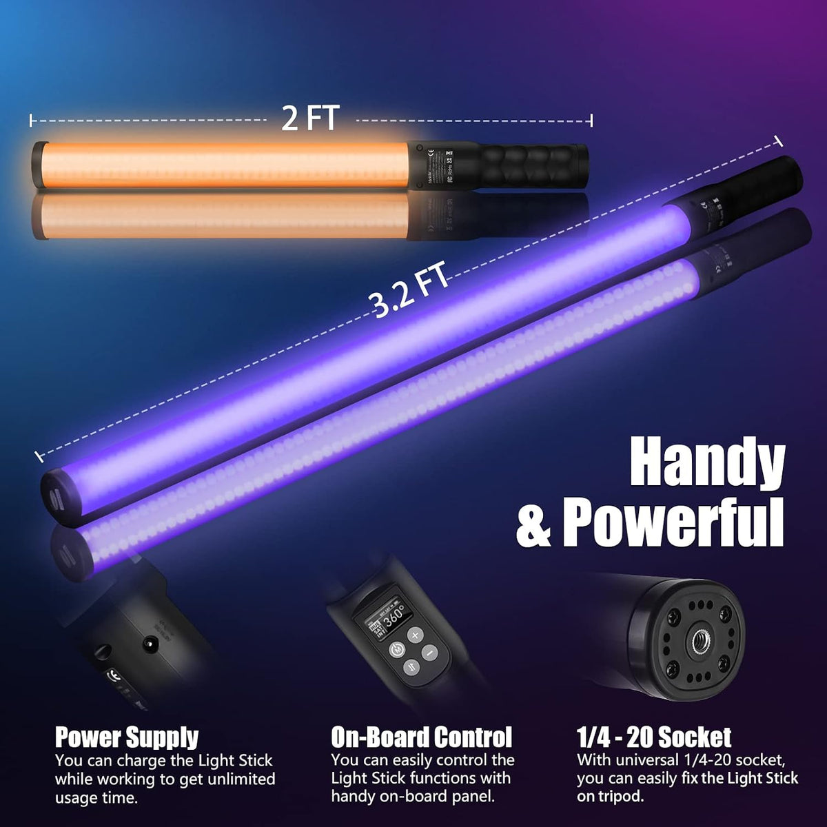 Mettlelite LS800C RGB LED Light Stick Full Color Continuous Output Video Light 3.2 ft with APP Control 2800K-8000K CRI96 TLCI 97 RGB CCT HSI Light Effects Built in Rechargeable Battery