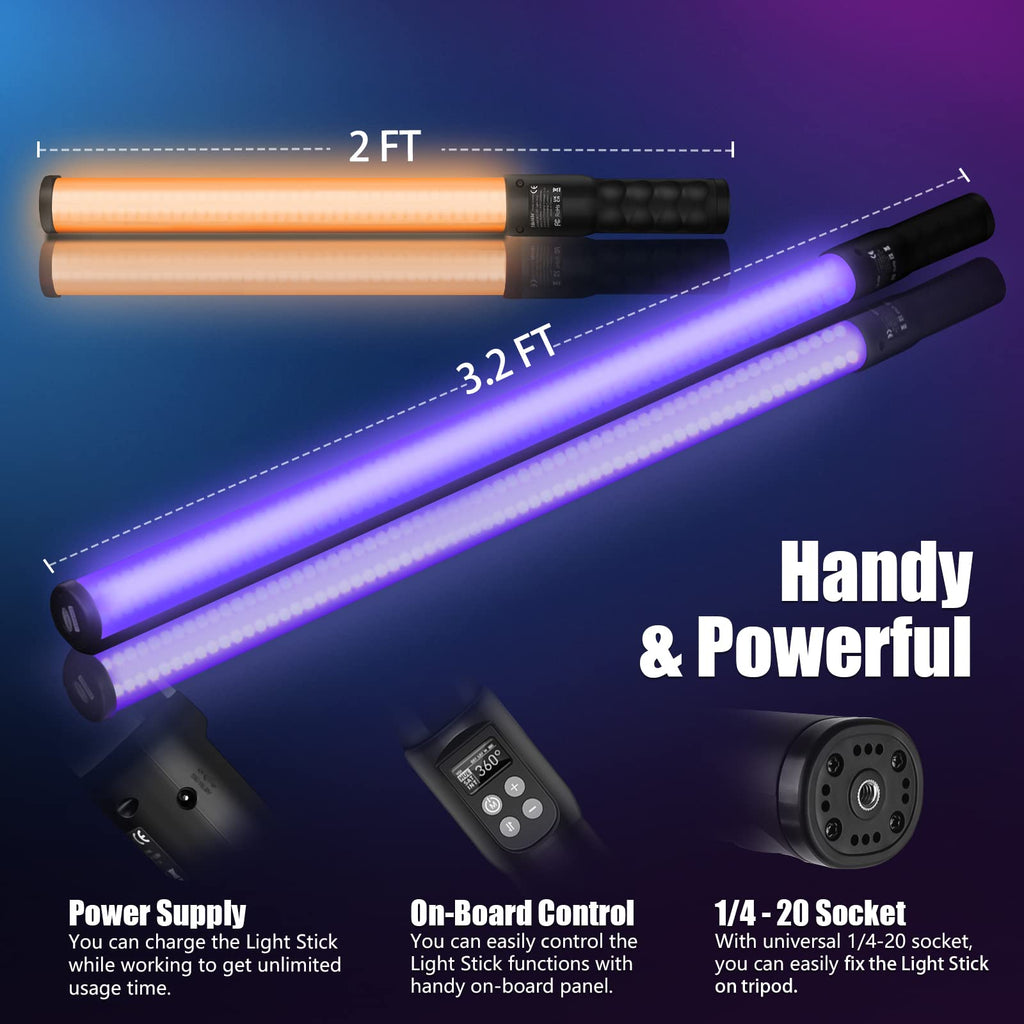 Mettlelite LS800C RGB LED Light Stick Full Color Continuous Output Video Light 3.2 ft with APP Control 2800K-8000K CRI96 TLCI 97 RGB CCT HSI Light Effects Built in Rechargeable Battery