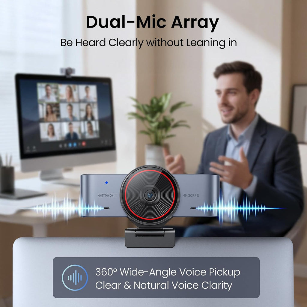 EMEET C960 Ultra 4K Webcam for Mac & PC, 1/1.5" Large Sensor, Metal Body