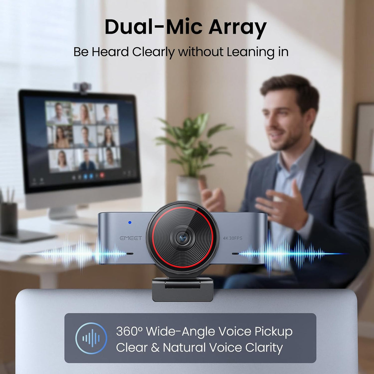 EMEET C960 Ultra 4K Webcam for Mac & PC, 1/1.5" Large Sensor, Metal Body