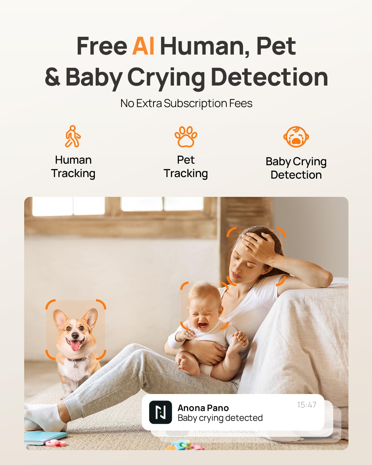 Anona 4K UHD Indoor Camera, Pet/Dog/Baby Security Camera with Phone App, 360Â°Pan-Tilt, 2.4G/5G Dual-Band Wi-Fi 6, Auto-Tracking, Person/Pet/Baby Crying Detection, Privacy Mode, Two-Way Audio, 4 Pack