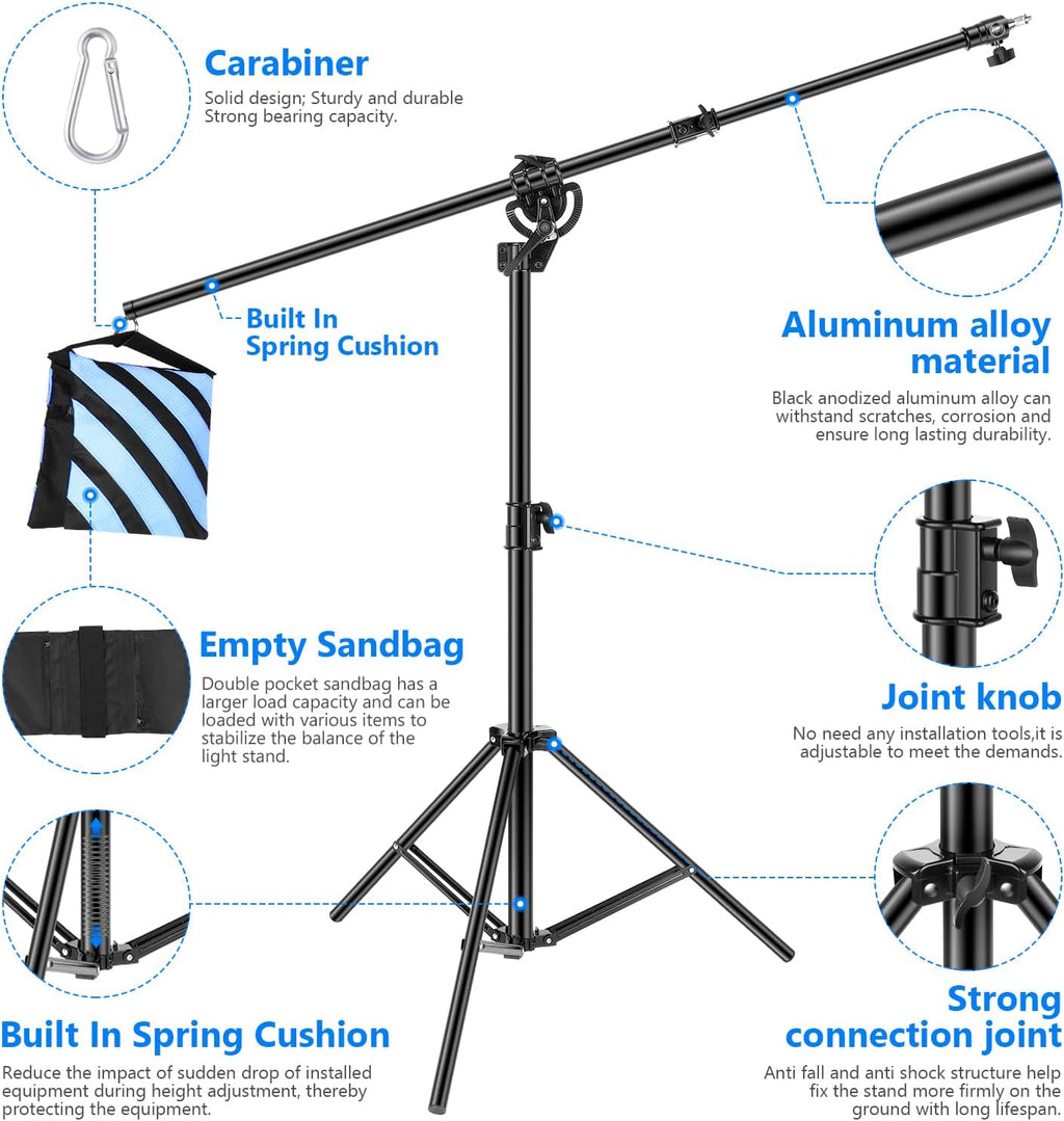 Neewer 2-in-1 Photography Light Stand, Aluminum Alloy 9.7ft Heavy Duty Tripod Stand with 3.8ft Boom Arm and Empty Sandbag for Video Light, Strobe, Reflector, Softbox for Studio Photo Video Shooting