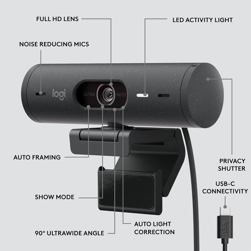Logitech Brio 505 Full HD 1080p Business Webcam with Auto Light Correction