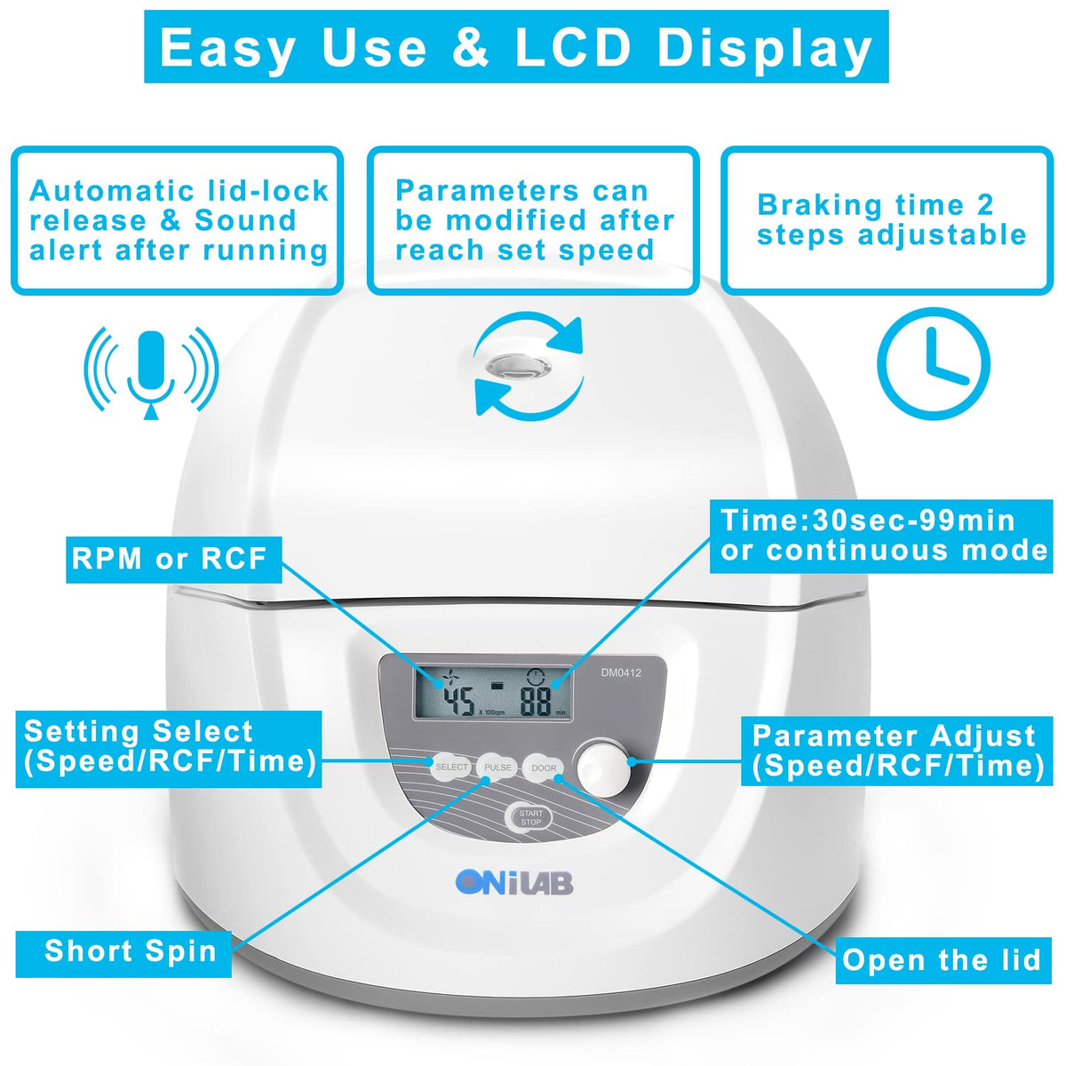 ONiLAB Benchtop Centrifuge, 6X50ml, 300-4000RPM, Max 1800Ãg