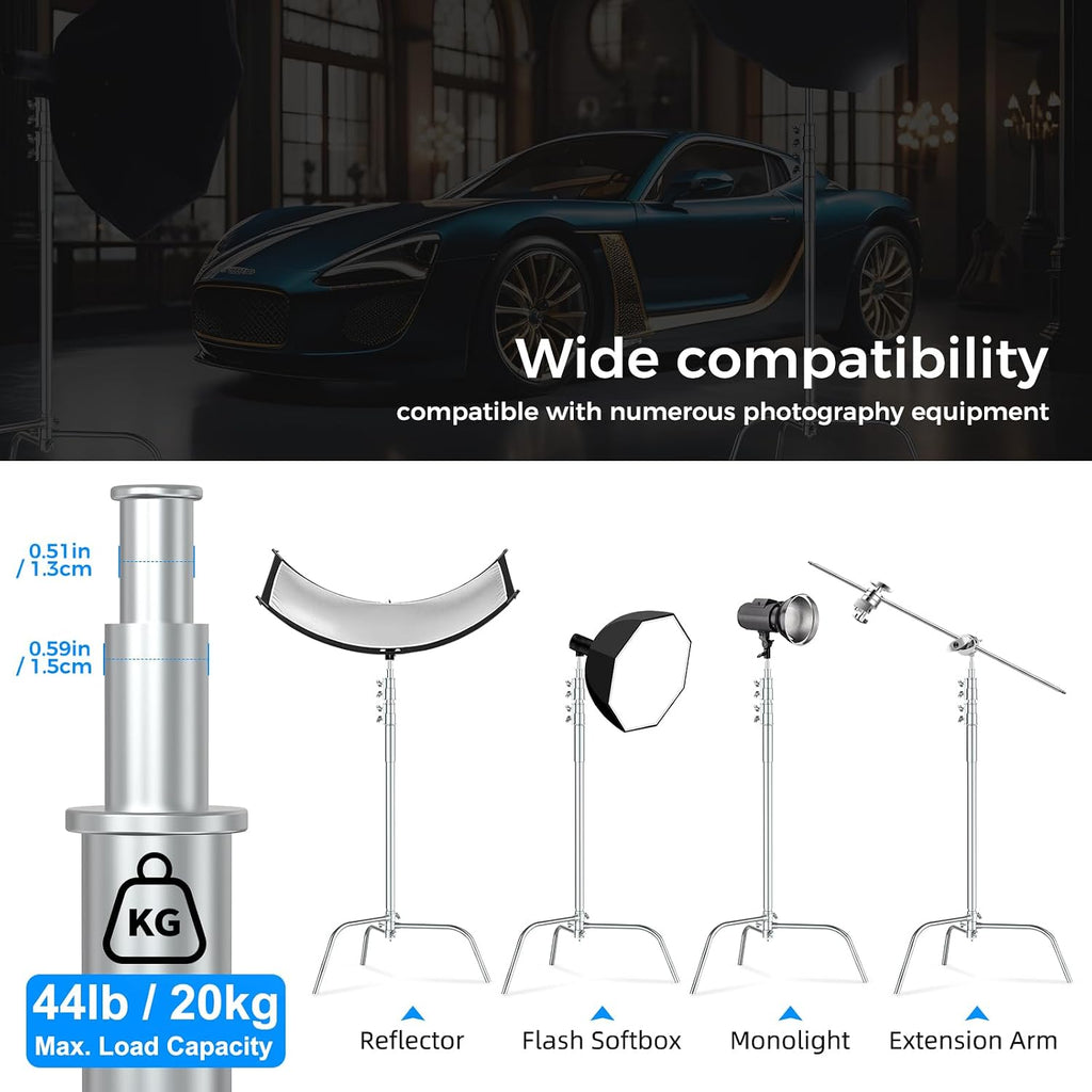 Hagibis C Stand Adjustable Heavy Duty Tripod Stand with 100% Stainless Steel, Photography light Stand for Studio Softbox, Monolight, Reflector, Max Height: 10.5ft/320cm (Extension Arm Not Included)