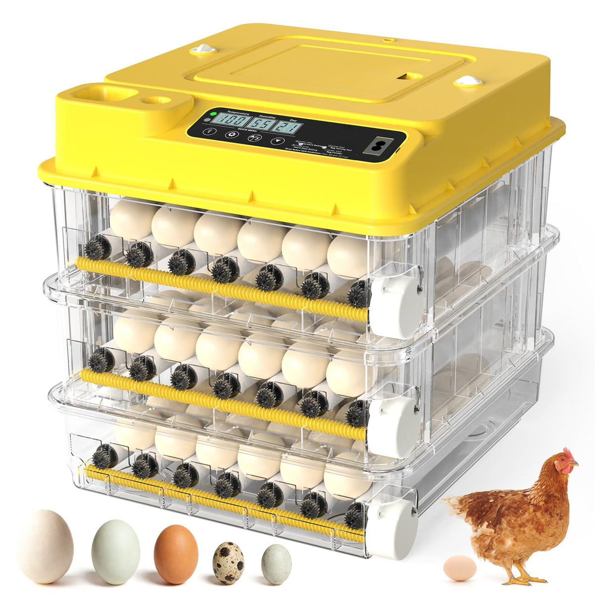 108 Egg Incubator for Hatching Eggs, Fully Automatic Egg Incubator with Auto Temp/Water/Turning, for Chicken Duck Goose Quail Pigeon Turtle Eggs, Humidity Control by Bottles, 361Â° View Clear Window