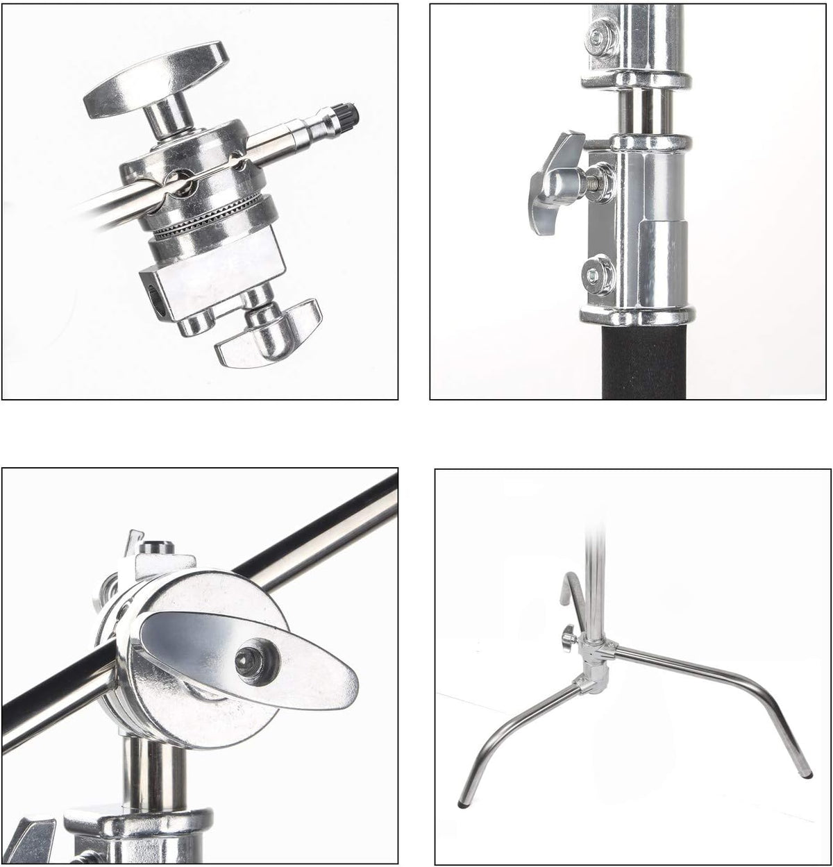EACHSHOT C Stand Metal with Bag Wheel Max 10.8ft/330cm with 106cm Holding Arm 2 Pieces Grip Head for Godox AD400 Pro AD600 Pro AD600BM Aputure 120D 300D II for Photography Studio Video Monolight