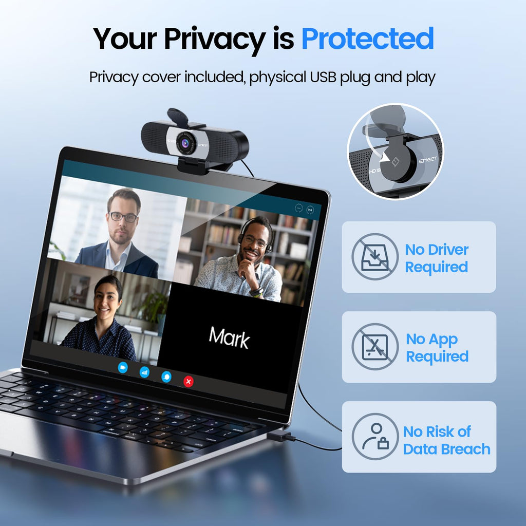 EMEET C960 Ultra 4K Webcam for Mac & PC, 1/1.5" Large Sensor, Metal Body