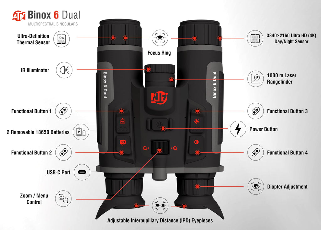ATN Binox 6 Dual Thermal Imaging Binoculars, 640x512, Laser Rangefinder