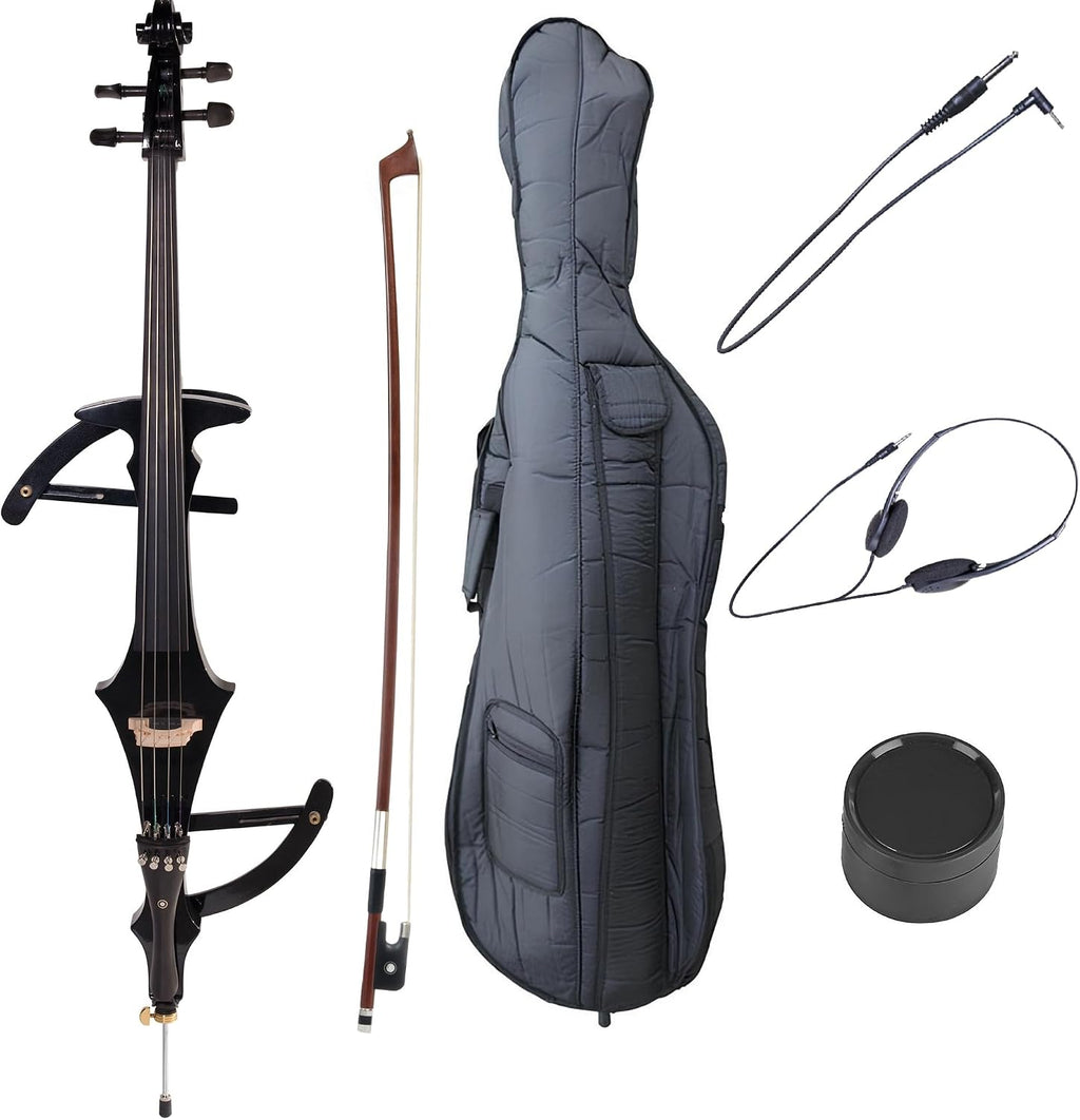 Cecilio 4/4 Silent Electric Cello with Ebony Fittings, Metallic Black
