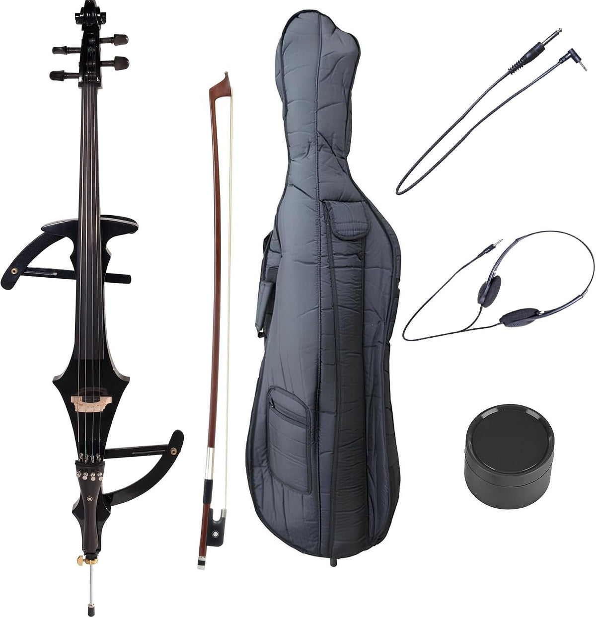 Cecilio 4/4 Silent Electric Cello with Ebony Fittings, Metallic Black