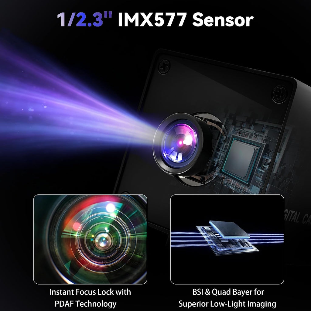 230fps USB Camera, 12MP Webcam with 90 Degree Autofocus Lens