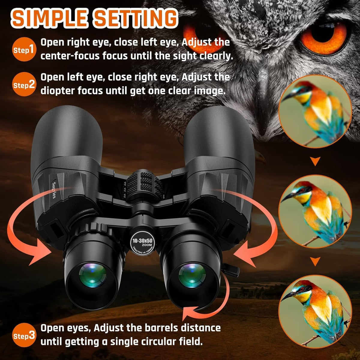 10-30x50 Zoom Binoculars for Adults High Powered