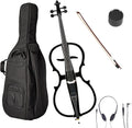 Electric Cello 4/4 Full Size Ebony Fittings with Lightweight Cello Bag, Headphones, Bow, Bridge, Rosin, Cello for Beginners Adults(Metallic Black)