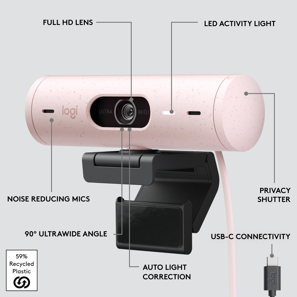 Logitech Brio 501 Full HD Webcam Auto Light Correction Show Mode - Black