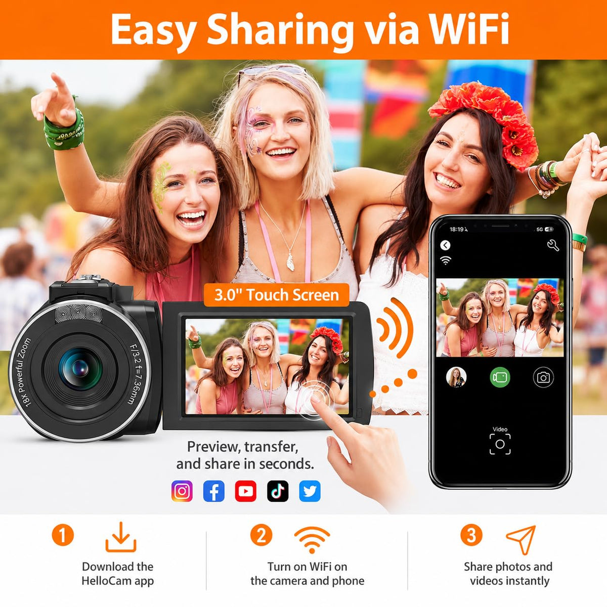 8K Video Camera, 48MP Vlogging Camcorder With IR Night Vision for Youtubers