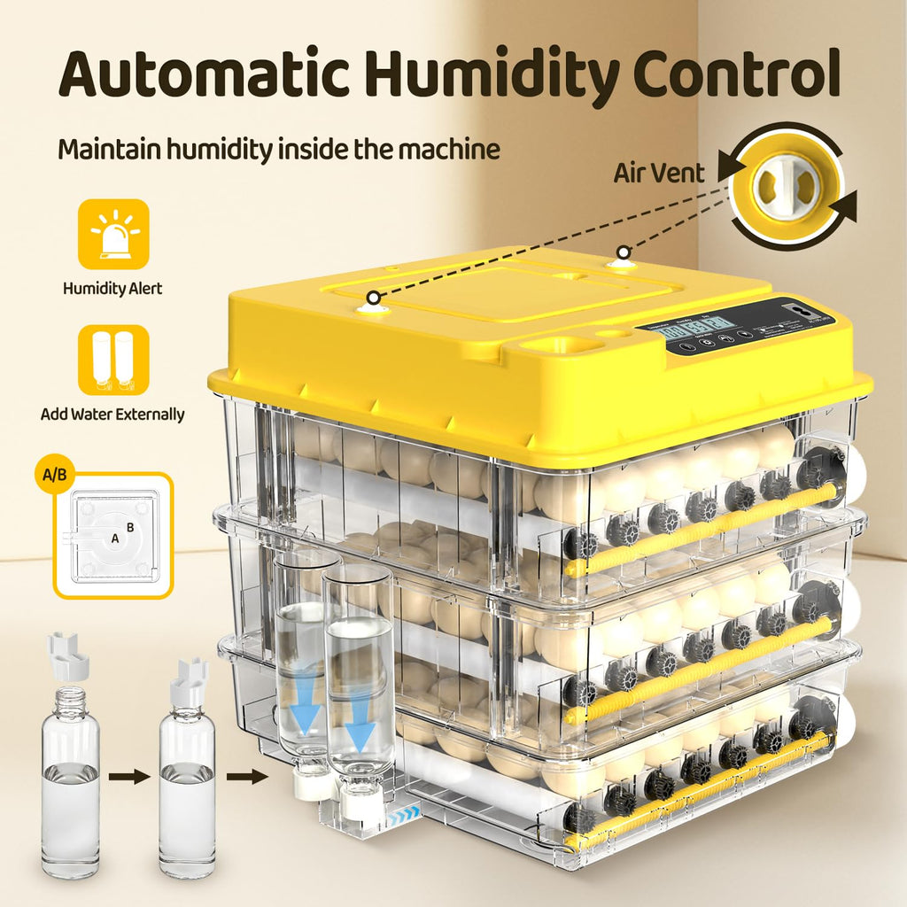 108 Egg Incubator for Hatching Eggs, Fully Automatic Egg Incubator with Auto Temp/Water/Turning, for Chicken Duck Goose Quail Pigeon Turtle Eggs, Humidity Control by Bottles, 361Â° View Clear Window