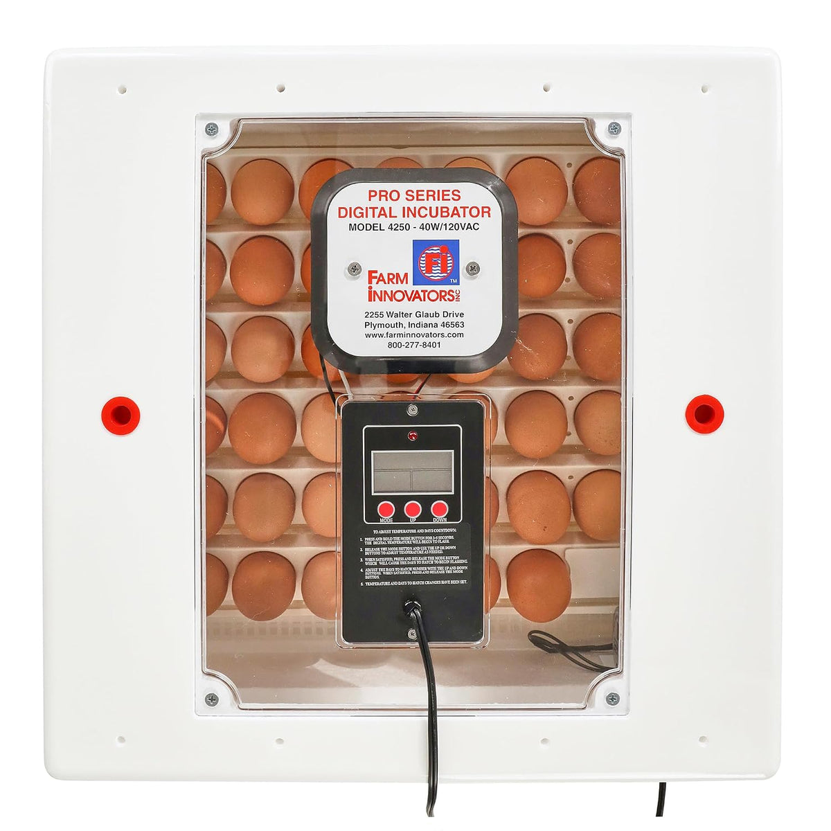 Farm Innovators 41 Egg Digital Circulated Air Incubator, Auto Turner, White