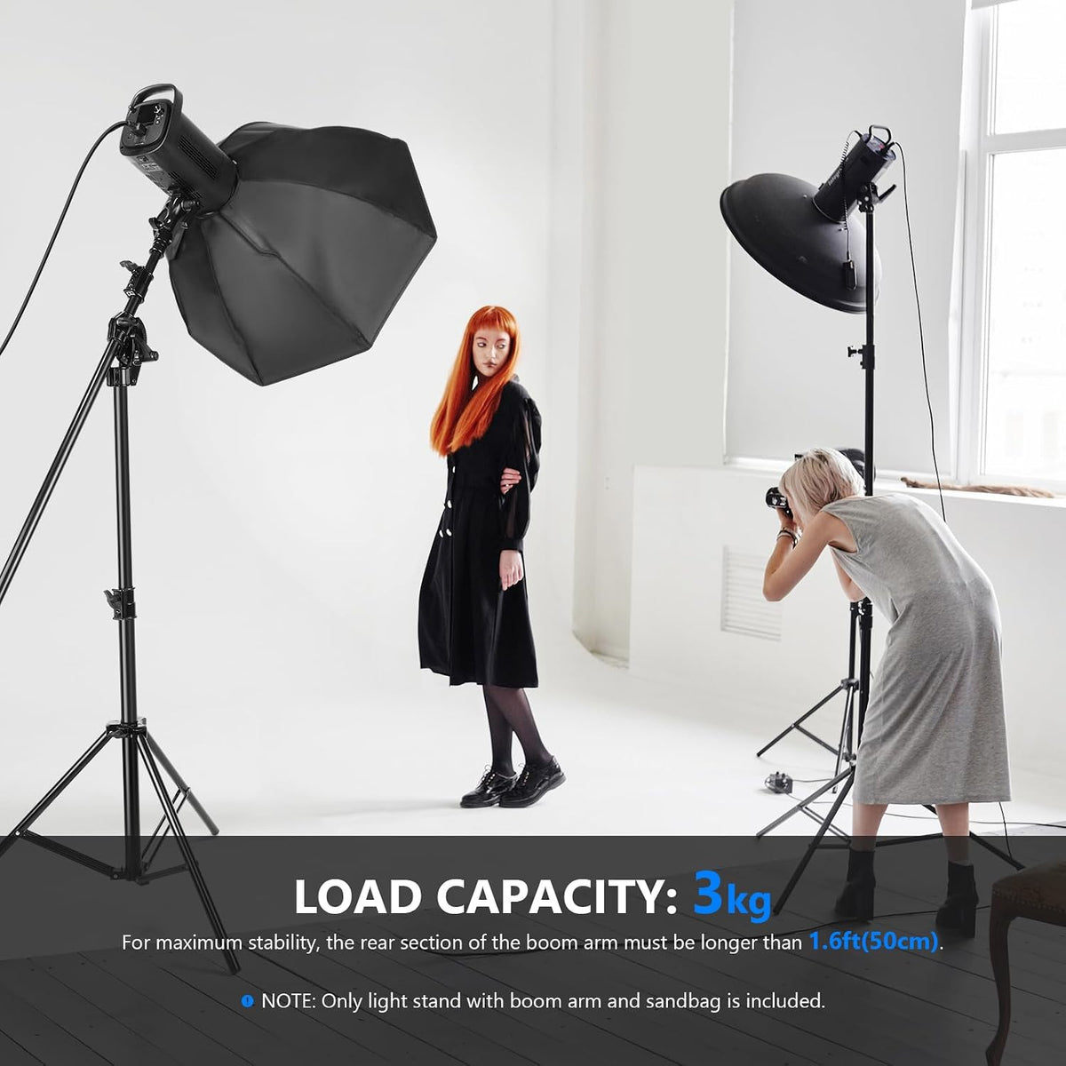 Neewer 2-in-1 Photography Light Stand, Aluminum Alloy 9.7ft Heavy Duty Tripod Stand with 3.8ft Boom Arm and Empty Sandbag for Video Light, Strobe, Reflector, Softbox for Studio Photo Video Shooting