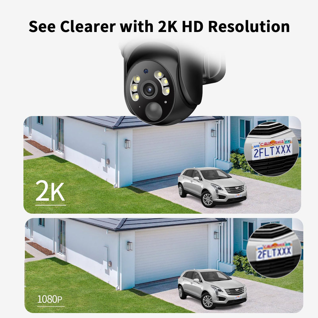 SEHMUA 2K Solar Security Cameras Wireless Outdoor, 2 Pack 360Â° View Pan/Tilt WiFi Security Camera Outside with Color Night Vision,Easy to Install, PIR Alarm, 2-Way Audio
