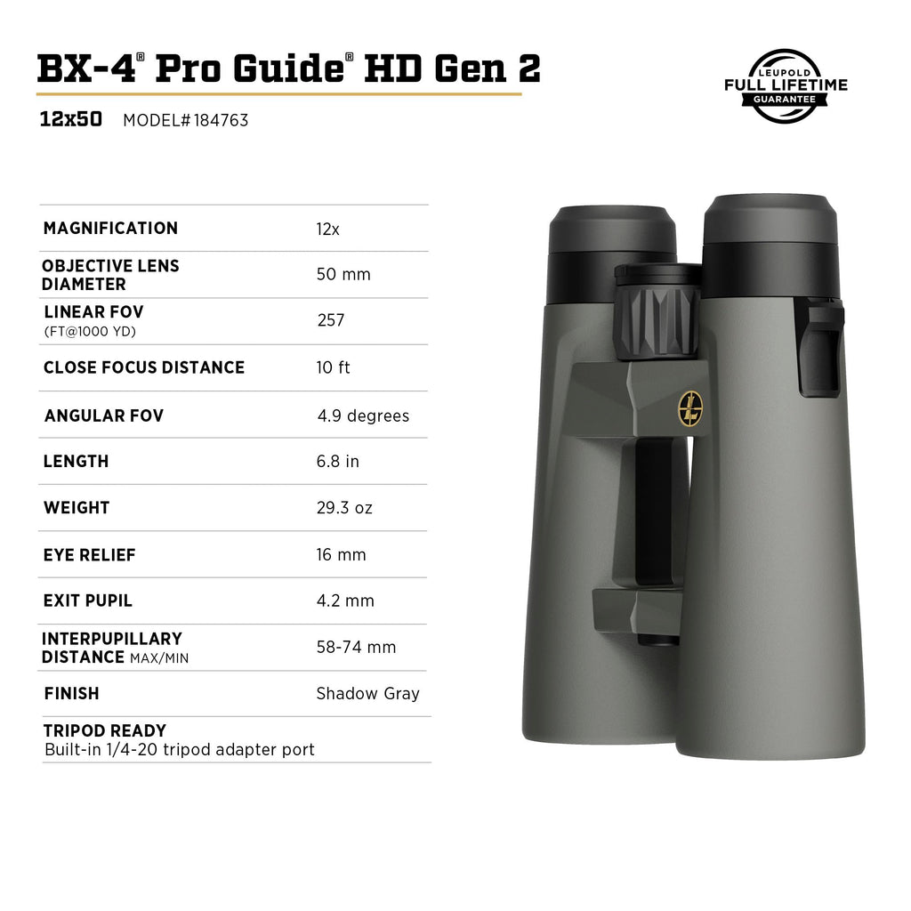 Leupold BX-4 Pro Guide HD Binoculars, 10x42mm Gen 2 (184761)
