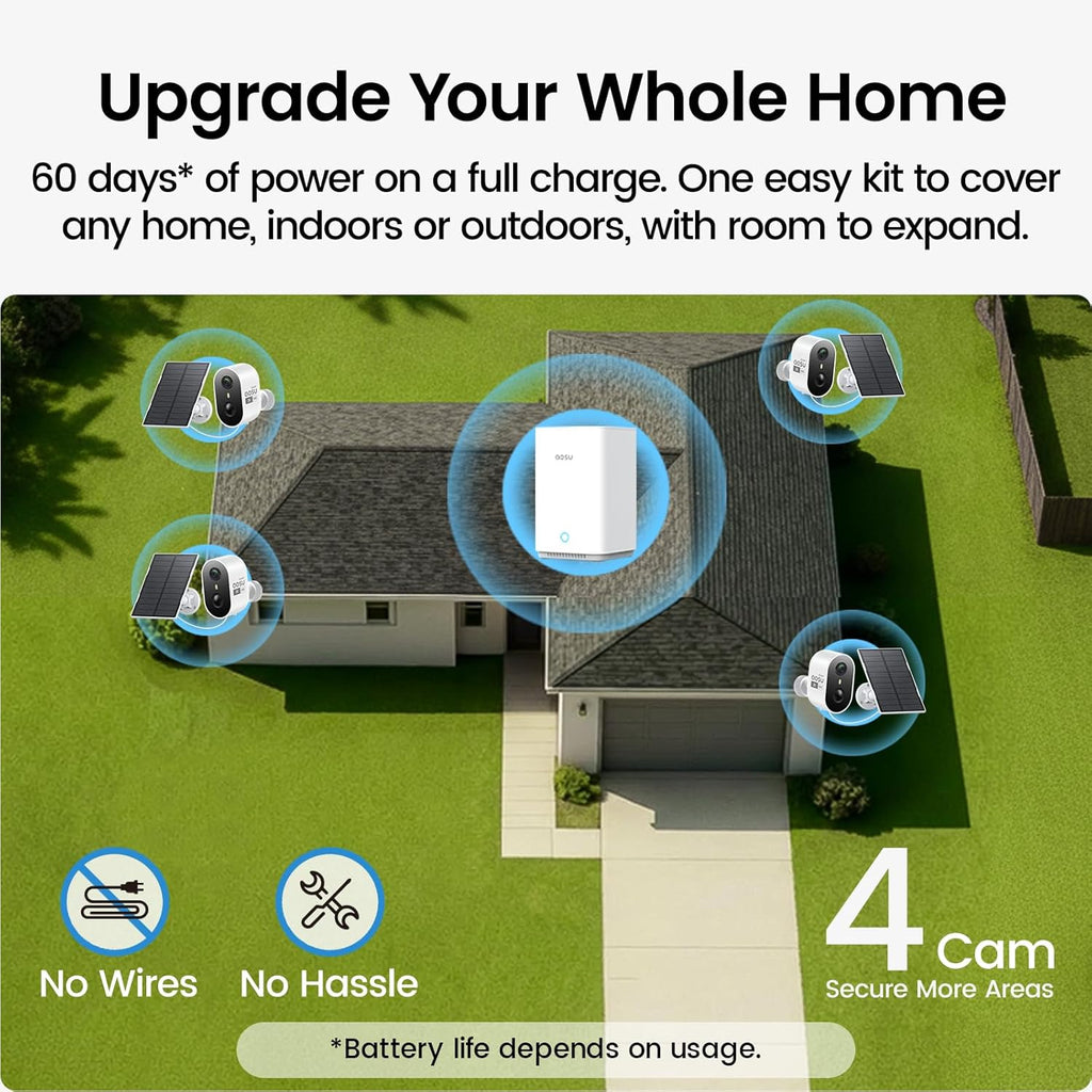 aosu 2K Solar Security Cameras Wireless Outdoor System, 4-Cam-Kit