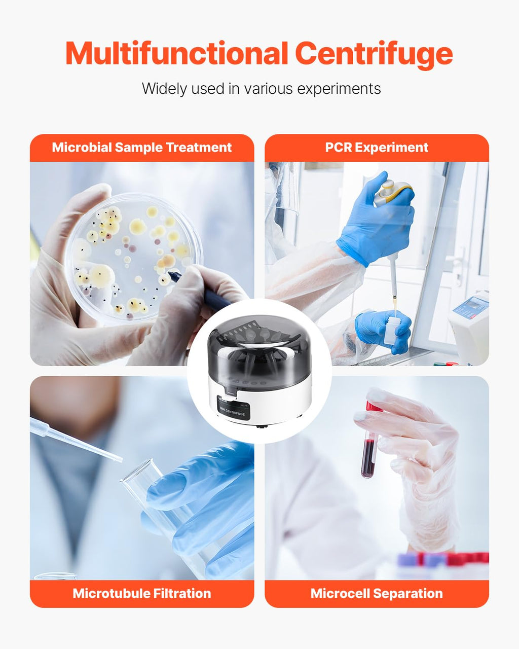 VEVOR Centrifuge Machine, 100-2100xg RCF Electric Laboratory Centrifuge Machine with 1 Rotor for 2/5/10/15/50ml Tube Capacity, Low Speed 500-4000rpm with Timer, Widely Used in Various Experiments
