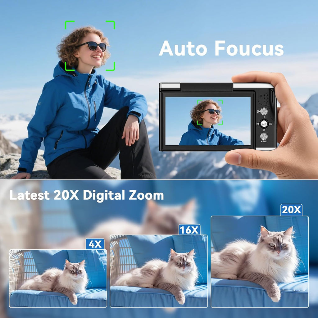 8K Digital Camera for Photography with WiFi 96MP Autofocus Vlogging Camera for YouTube Video 3.5'' 180Â°Flip Screen 20X Zoom Anti-Shake Compact Point and Shoot Cameras for Beginner Creator with SD Card