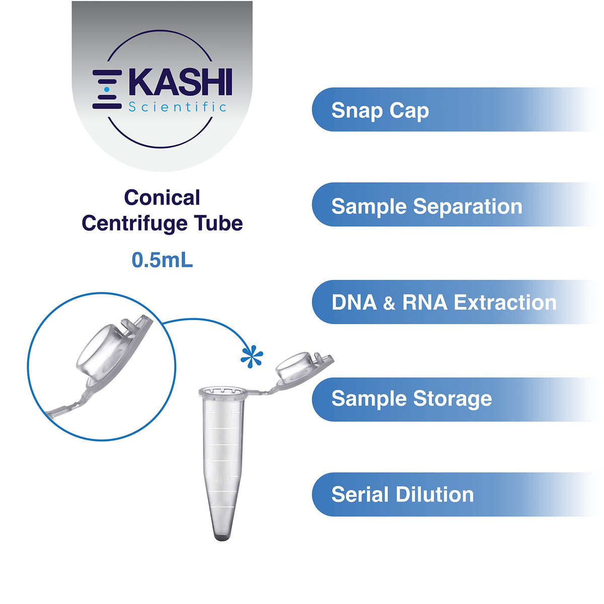 Kashi Scientific 50mL Self Standing Centrifuge Tubes with Screw Cap Lid, Lab Grade Polypropylene Plastic, Skirted, Printed Graduation, Write-on Spot [50mL Self-Standing, 500]