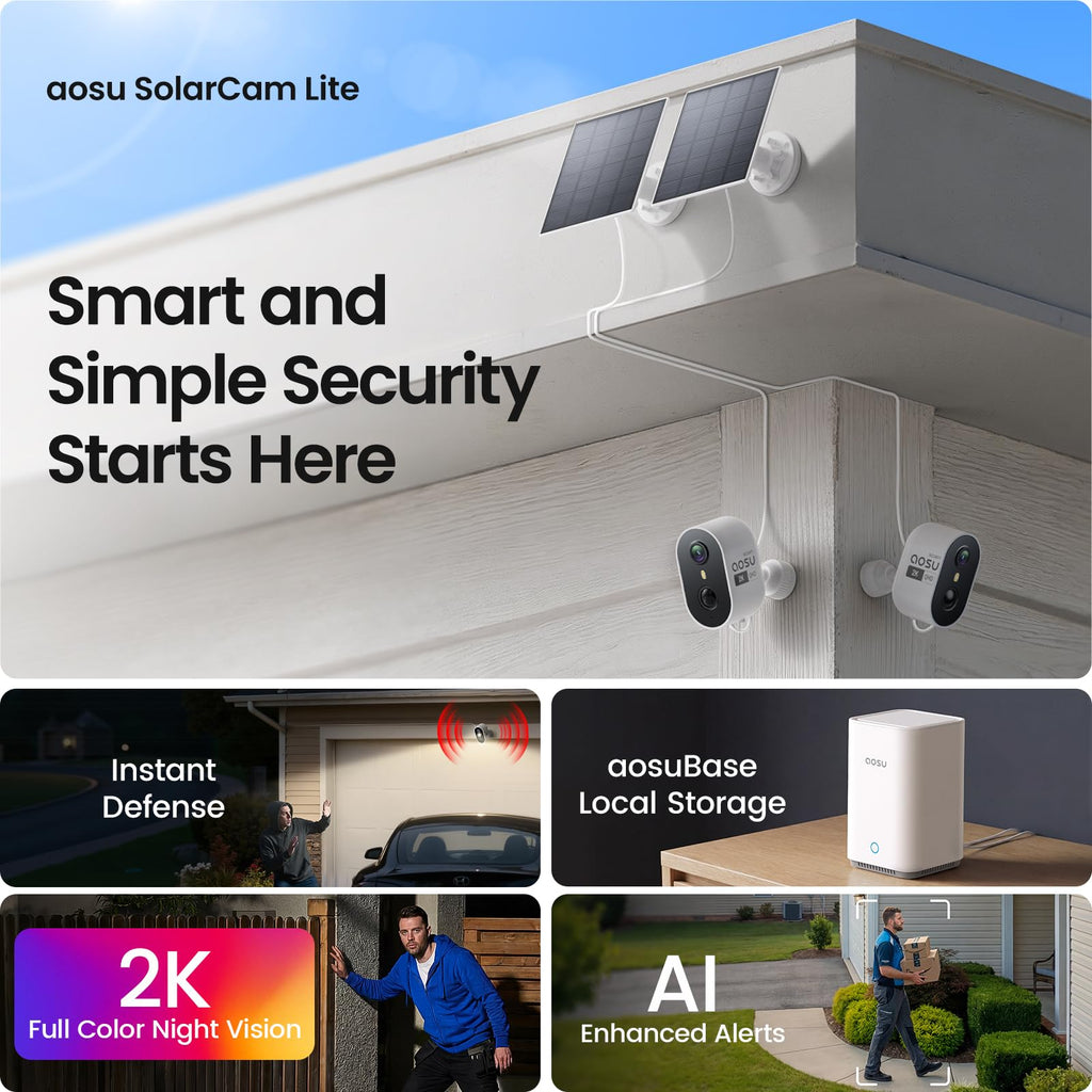 aosu 2K Solar Security Cameras Wireless Outdoor System, 4-Cam-Kit