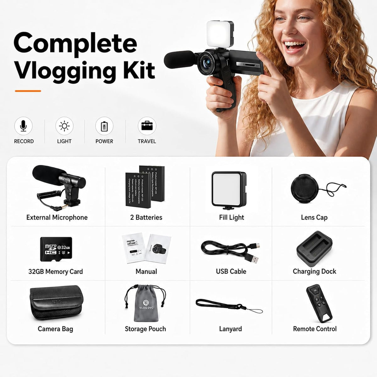 Vlogging Camera with Picture-in-Picture, WiFi Flip Screen, 8K Creator Kit