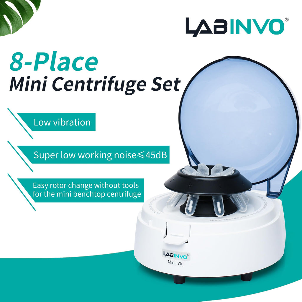 Mini Centrifuge Machine, 10000RPM, OLED Display High Speed Lab Benchtop Centrifuges, 3-in1 Rotor for 0.5/1.5/2mL Tubes, and 4ÃPCR8 Strips, 0.2mLÃ44 PCR Tubes, IN-CEN001