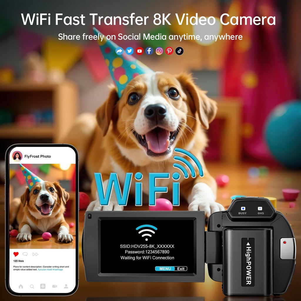8K Video Camera Camcorder 88MP UHD WiFi Vlogging Cameras for YouTube 18X Digital Zoom IR Night Vision 3.0''Touch Screen Camera with 32GB Card, Microphone, Stabilizer, Lens Hood, Remote, Batteries
