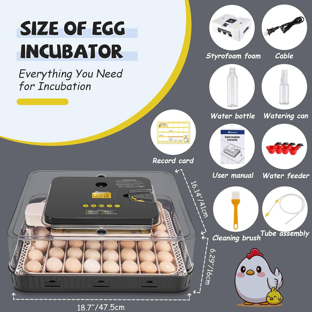 Sailnovo 56 Egg Incubator for Hatching Eggs with Automatic Egg Turning Gray