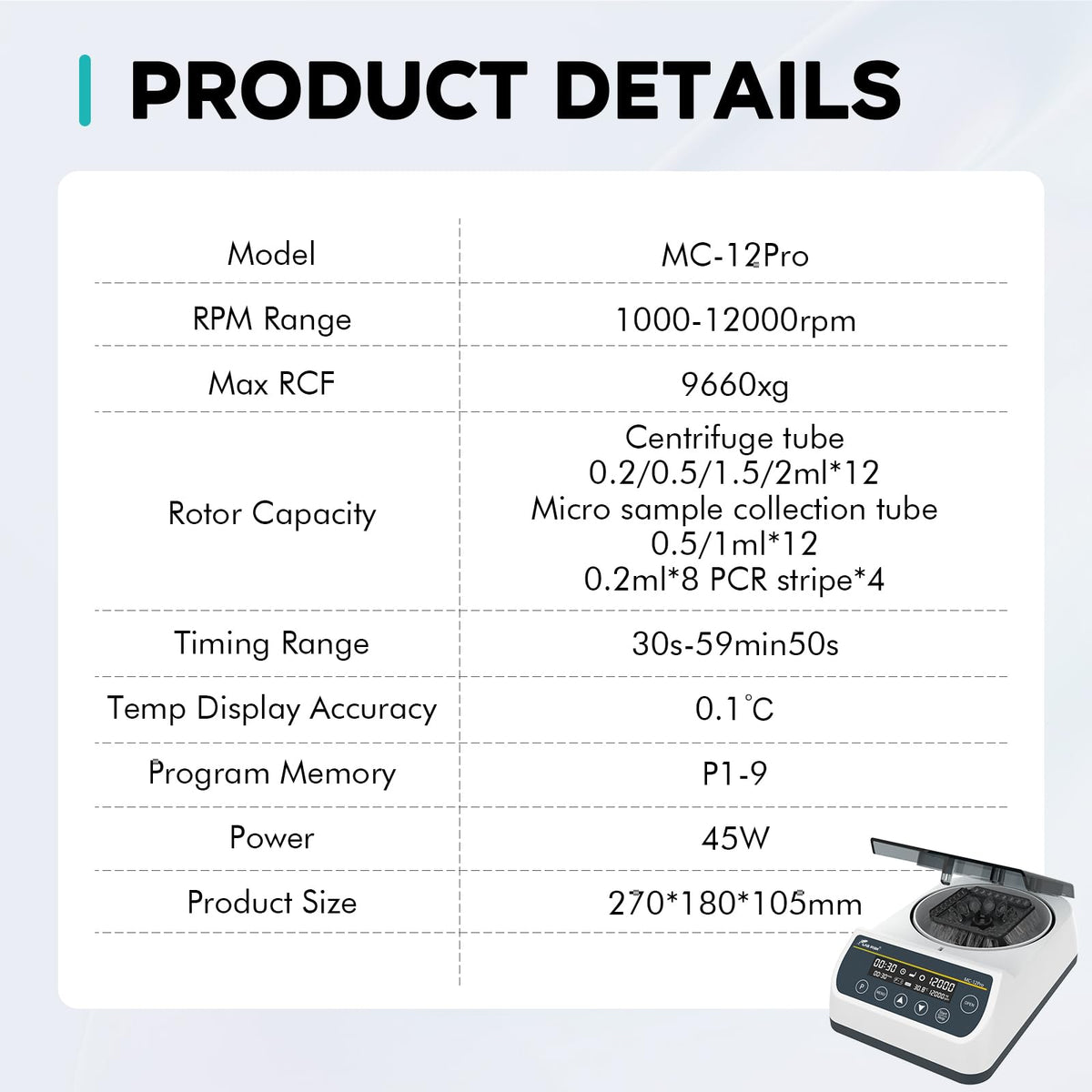LAB FISH MC-12PRO High-Speed Centrifuge, 1000-12000RPM 9660xg