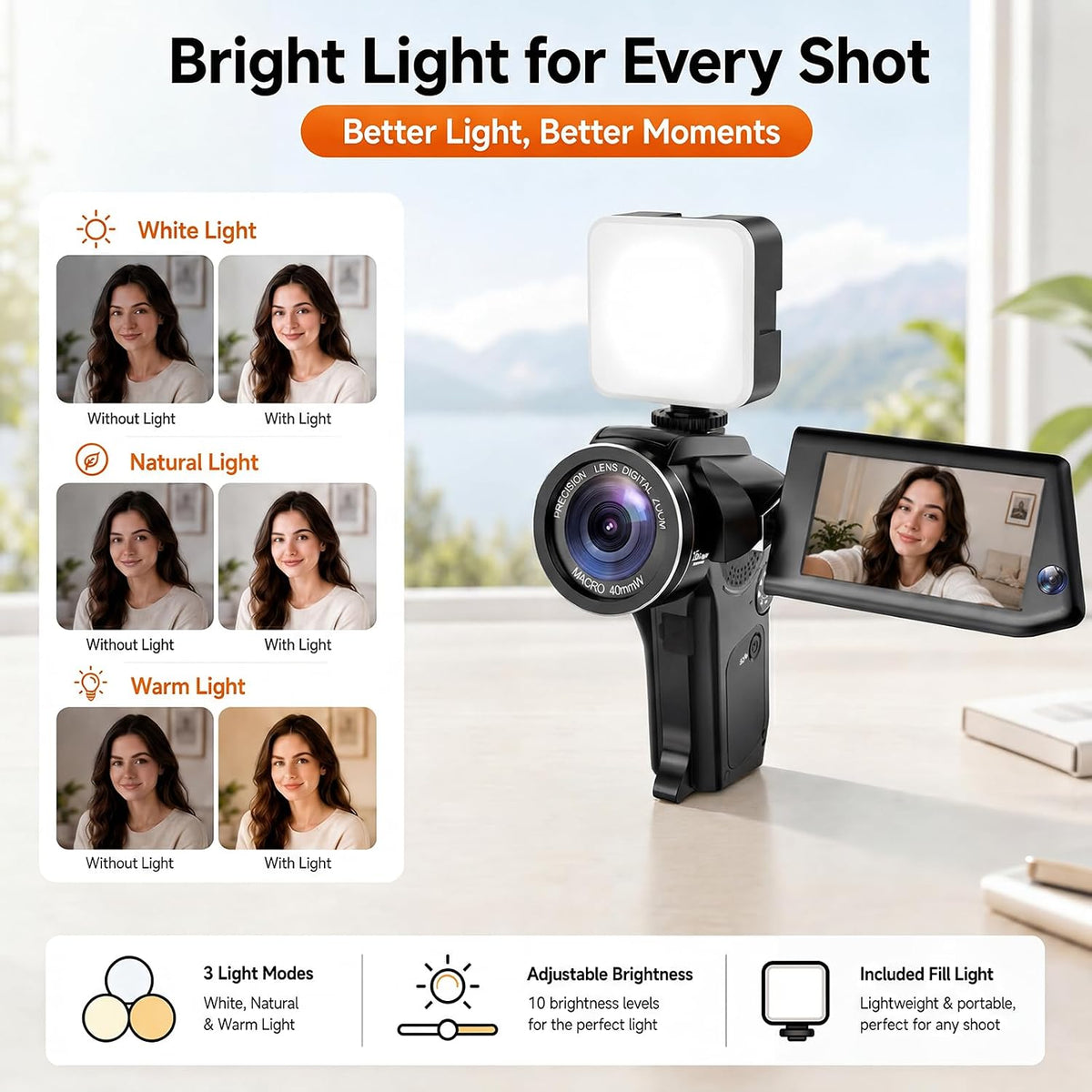 Vlogging Camera with Picture-in-Picture, WiFi Flip Screen, 8K Creator Kit