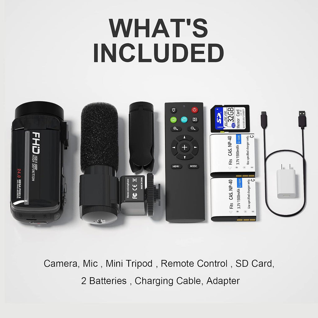 VETEK Video Camera, 1080P 30MP Camcorder IR Night Vision Vlogging Camera