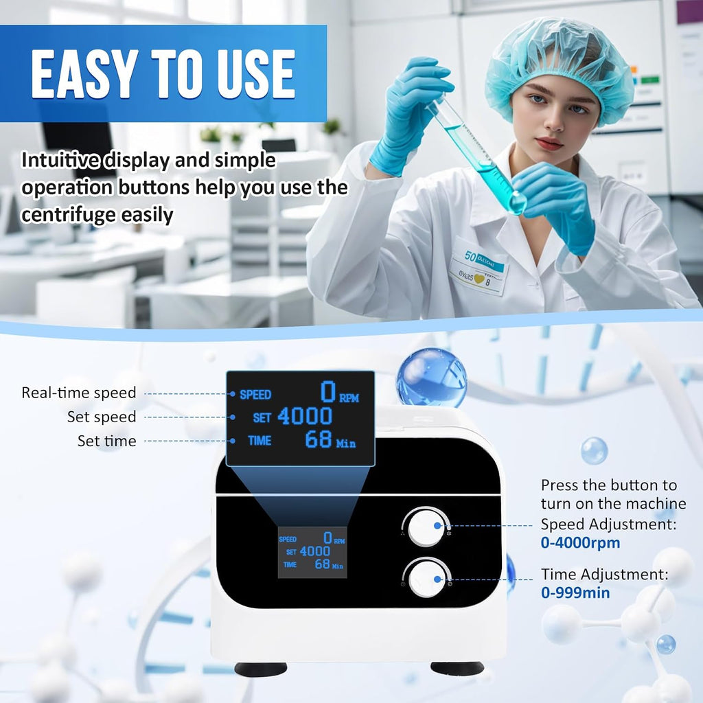 JIAWANSHUN Lab Benchtop PRP Centrifuge, 8x20mL 4000RPM LCD Display 110V