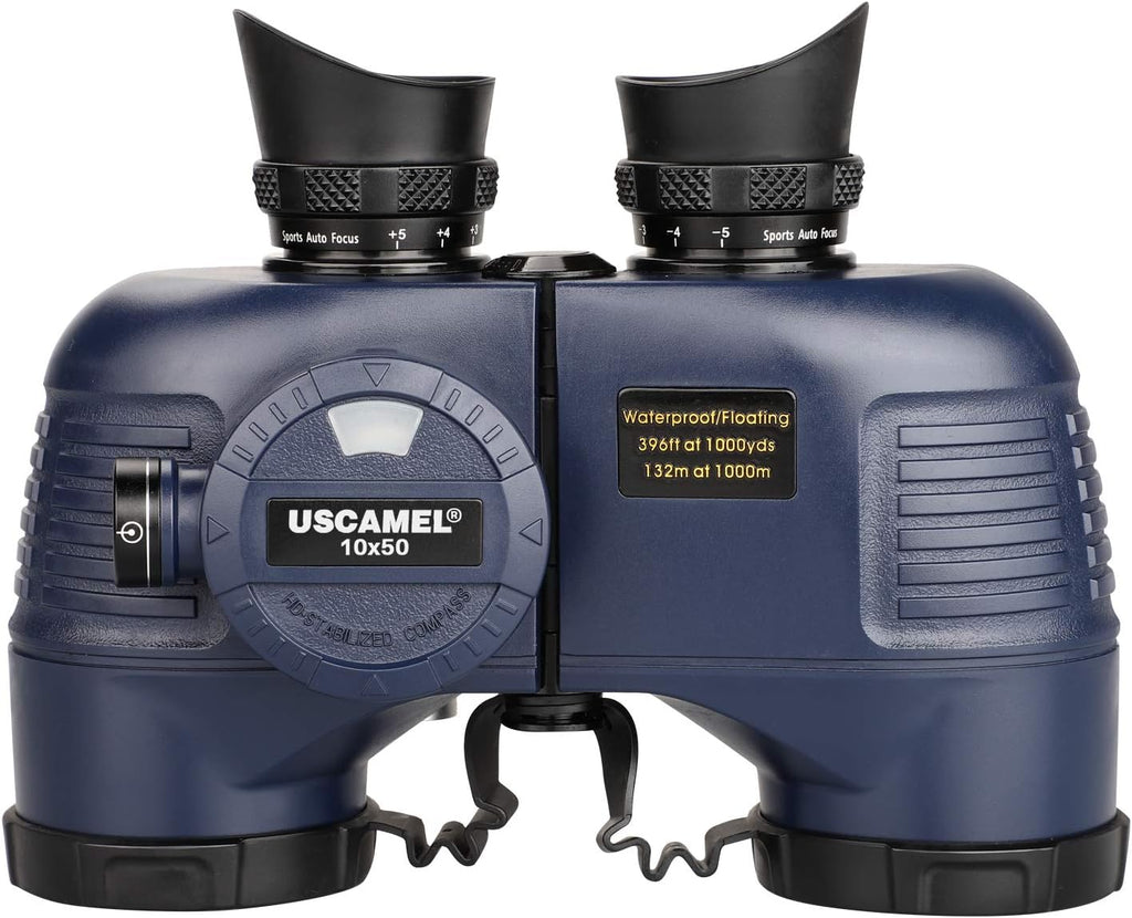 Marine Binoculars 10x50 Waterproof with Compass Rangefinder BAK4 for Adults