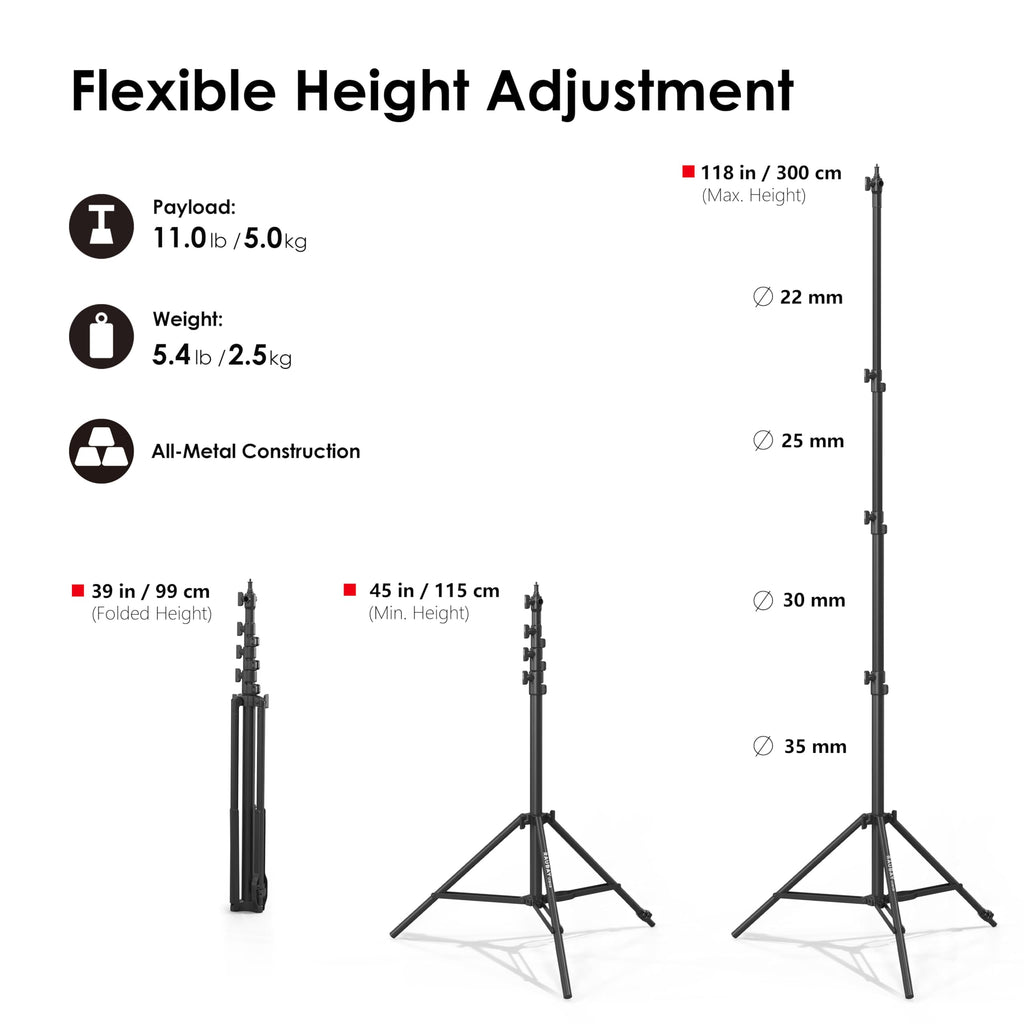 RAUBAY 10ft Corner Light Stand, Air Cushion, Silver, LT30-CS