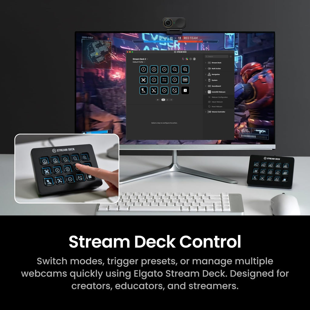 Insta360 Link 2C Pro â 4K Webcam for PC/Mac, 1/1.3â Sensor, Low-Light, Auto Framing, HDR, Directional Noise-Canceling Mics, Supports Stream Deck, Zoom, Teams, Twitch for Streaming or Meetings