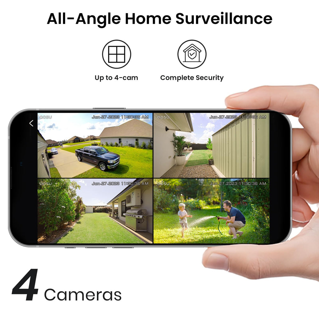 aosu D1 Classic 4-Cam Kit, Security Cameras Wireless Outdoor, Solar Powered
